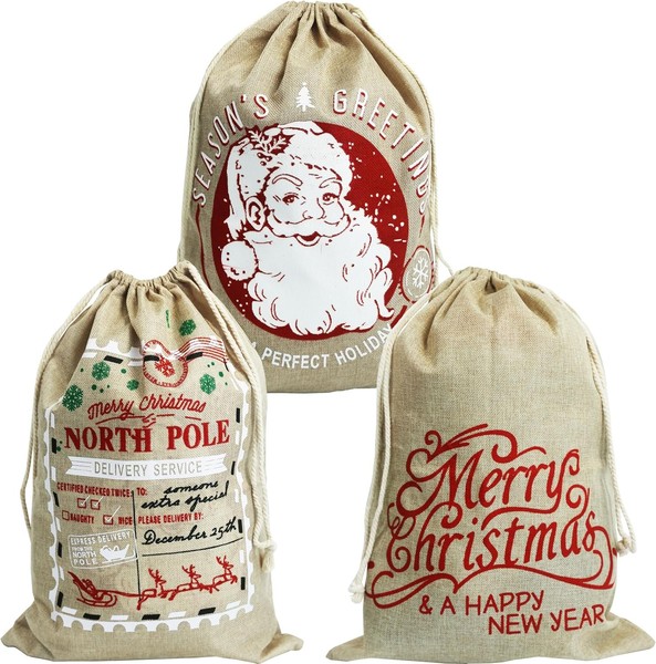 WeihnachtssäCke Jute 40X56Cm Mit Kordelzug 3 StüCk Geschenkbeutel Weihnachten-image
