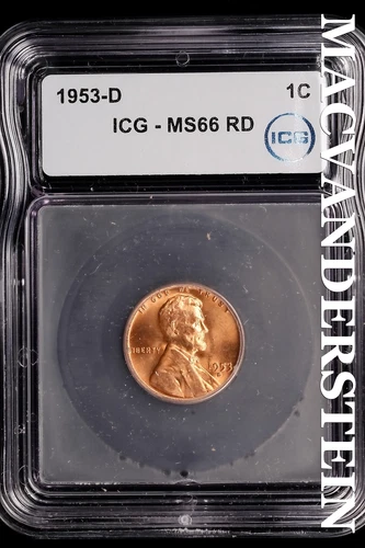 1953-D Lincoln Wheat Cent-ICG MS 66 RD Choice Gem BU No Reserve #SLL958