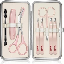 Tweezers for Women Facial Hair, 8 in 1 Eyebrow Kit with Tweezers, Eyebrow Tri...