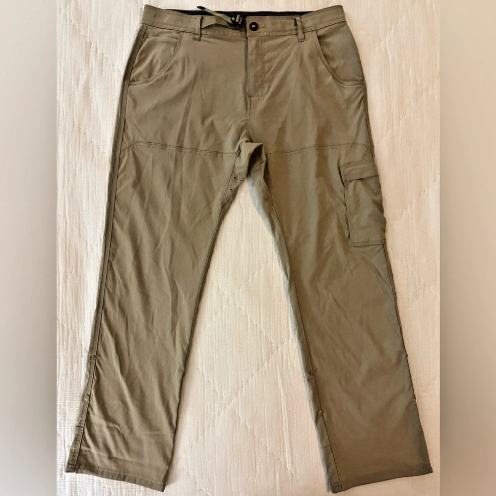 prAna Men’s Relaxed Fit Hiking Pants 36x32 Khaki Cargo Stretch Outdoor Travel