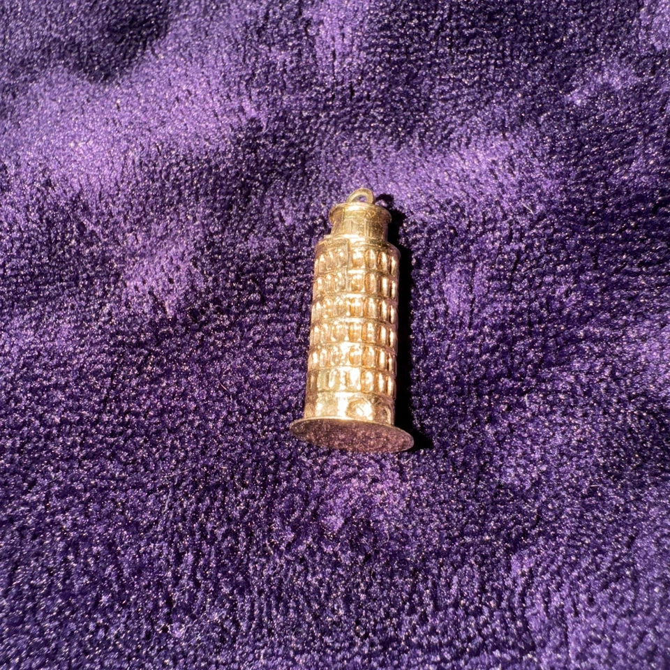 Italy Leaning Tower of Pisa Monument Charm 18K Yellow Gold Drop Pendant - Image 2 of 2