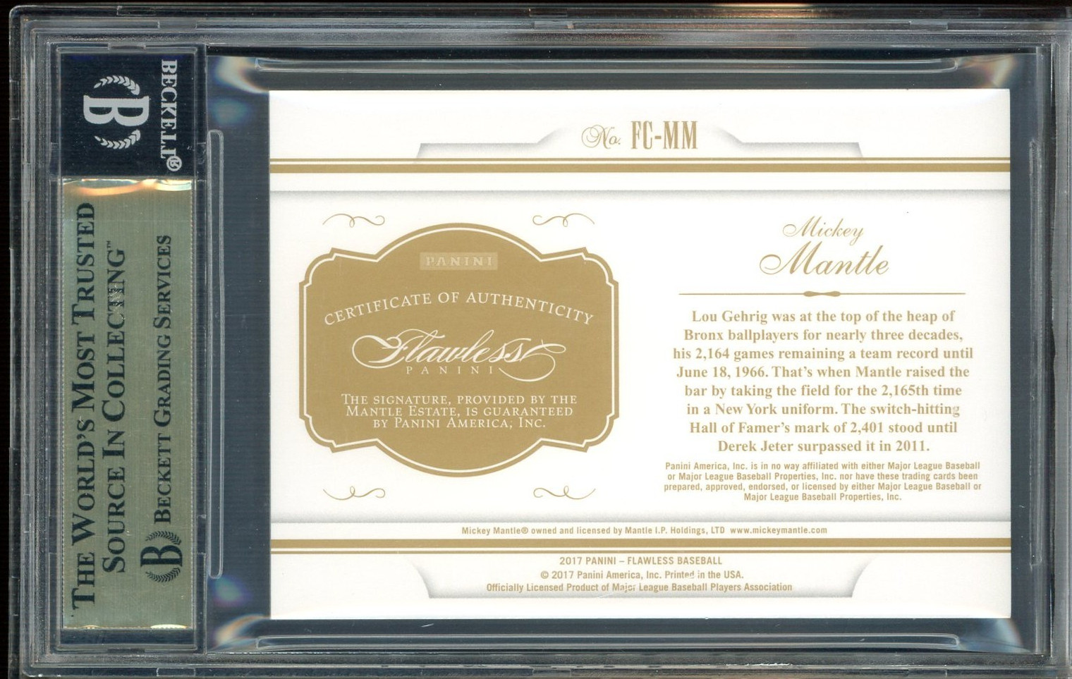 2017 Panini Flawless #1 Mickey Mantle Yankees HOF Signed Cut AUTO 5/10 BGS 9.5 view 2