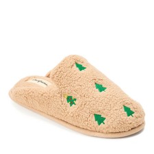 Dearfoams Women Christmas Tree Teddy Scuff Slipper - Latte Size L