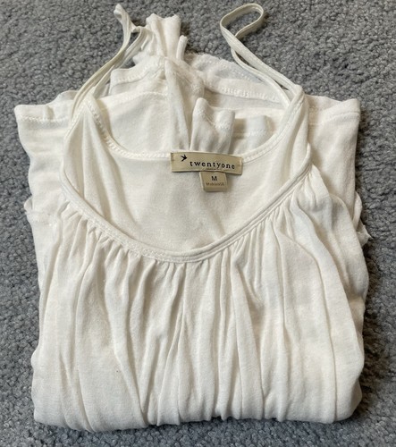 Y2K F21 Ruffled Cami Slip Top M White Jersey Viscose Clubwear Modern USA Made - Picture 11 of 11