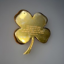 Vtg 1984 Buena Suerte Signed Gerity 4 Leaf Clover 24Karat Gold Plate Paperweight