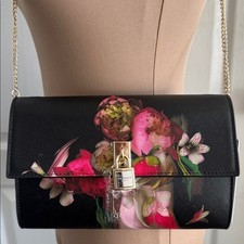 Ted Baker Black Clutch with Floral Design Cyra Chain/ Leather Crossbody Bag
