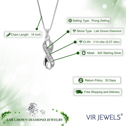 1/14 cttw Lab Created Diamond Infinity Pendant in Sterling Silver Prong 1/2 Inch - Imagen 2 de 5