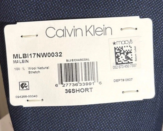 Calvin Klein Hombre 36S Azul Marino Traje Chaqueta Blazer 2 Botones Con Etiquetas Foto 3 de 4