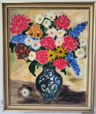 Original Hand Painted Floral Still Life Oil Painting on Canvas 48x58 cm Framed
