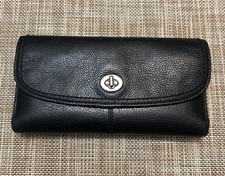 VTG Coach Leather Tri Fold Wallet Turn Lock Card Zip Coin Pocket Wallet