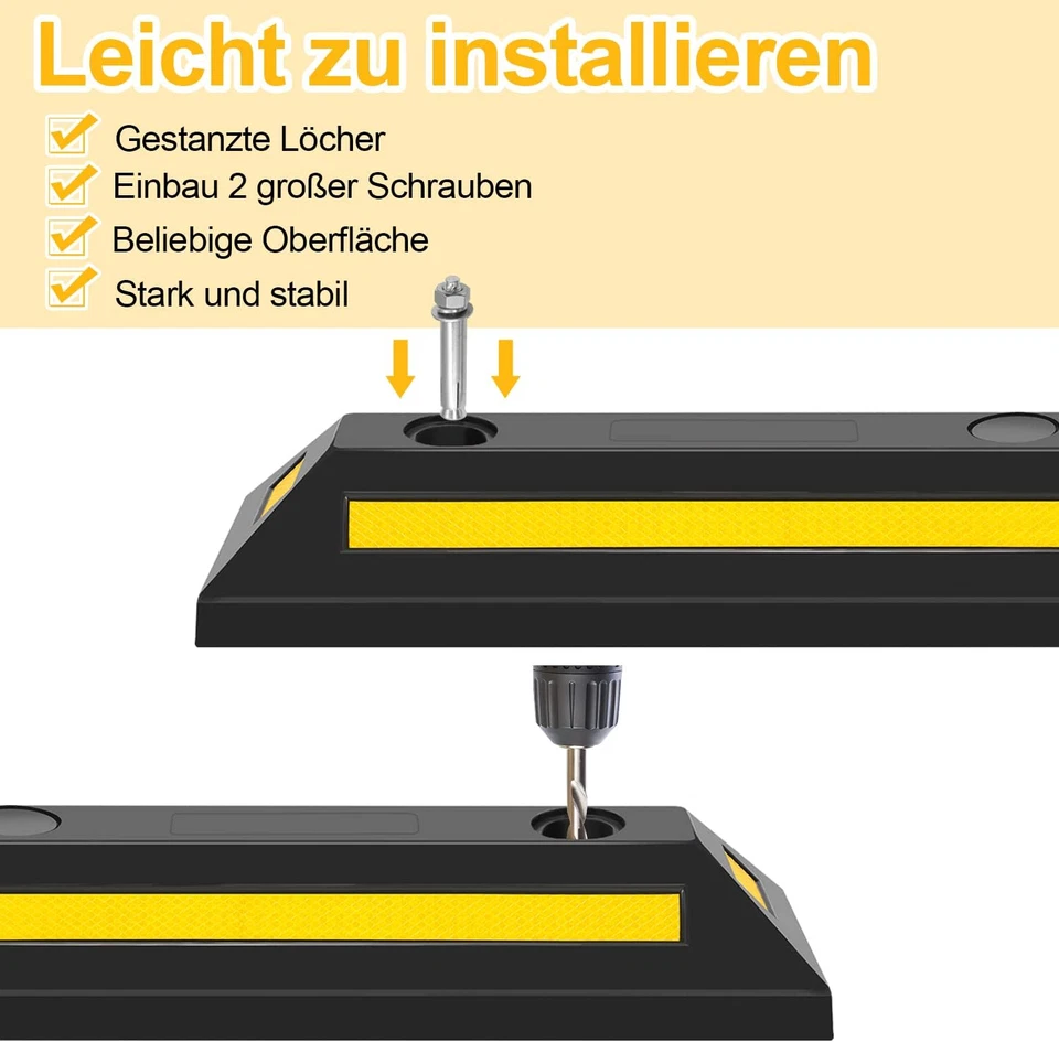 2 Fermi Ruota in Gomma, 54 X 15 X 10 Cm, Limitatore Parcheggio Con Strisce Rifle - Immagine 4 di 4
