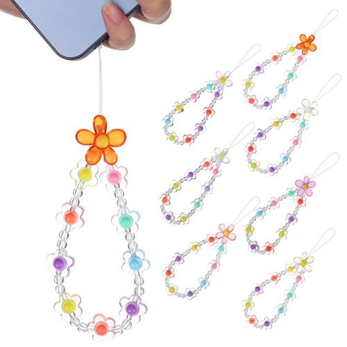 7 Pcs Mobile Phone Bracelet Kawaii Charm Beaded Flower Cellphone