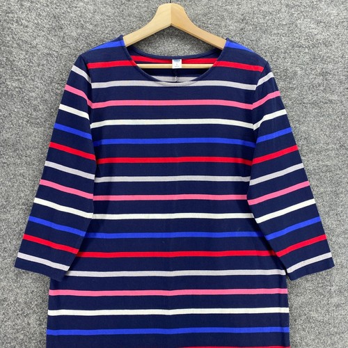 Old Navy Dress Women Blue Striped Knit Sheath 3/4 Sleeve Cotton - Picture 4 of 12
