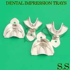 4 Dental Impression Trays set Solid Denture Instruments