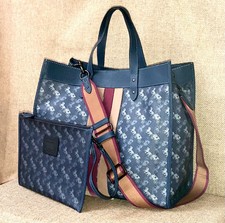 coach field tote 40 with horse and carriage print and varsity stripe