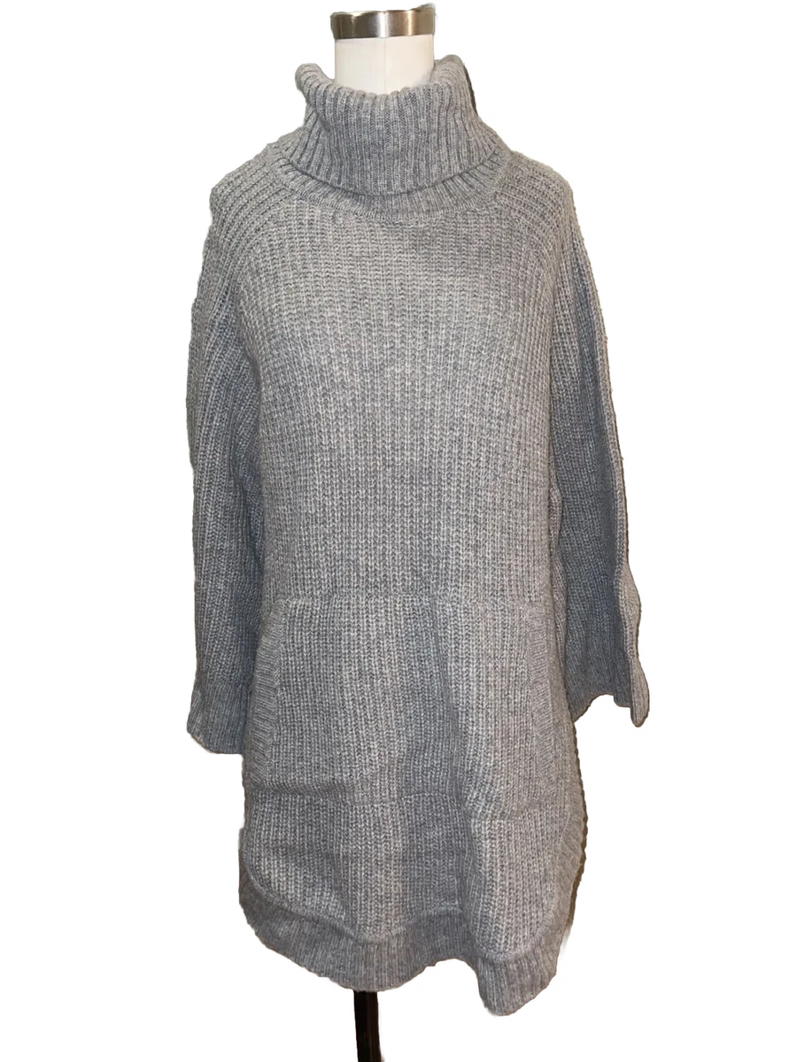 UGG Raelynn Cable Knit Turtleneck Poncho Oversized Sweater Gray Size Small