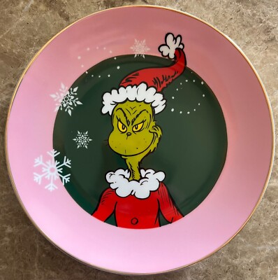 Dr. Suess How The Grinch Stole Christmas Pink And Green 8'' Salad Plate New 2024