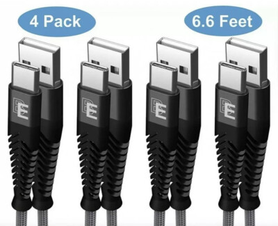 4-Pack Beam Electronics 6.6ft Nylon Braided USB Type C Cables Grey