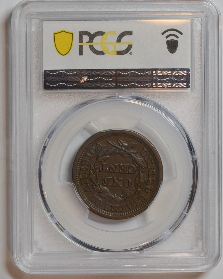 1848 Braided Hair Large Cent, PCGS XF45, Extremely Fine, PCGS TrueView, C7367 - Image 3 of 3