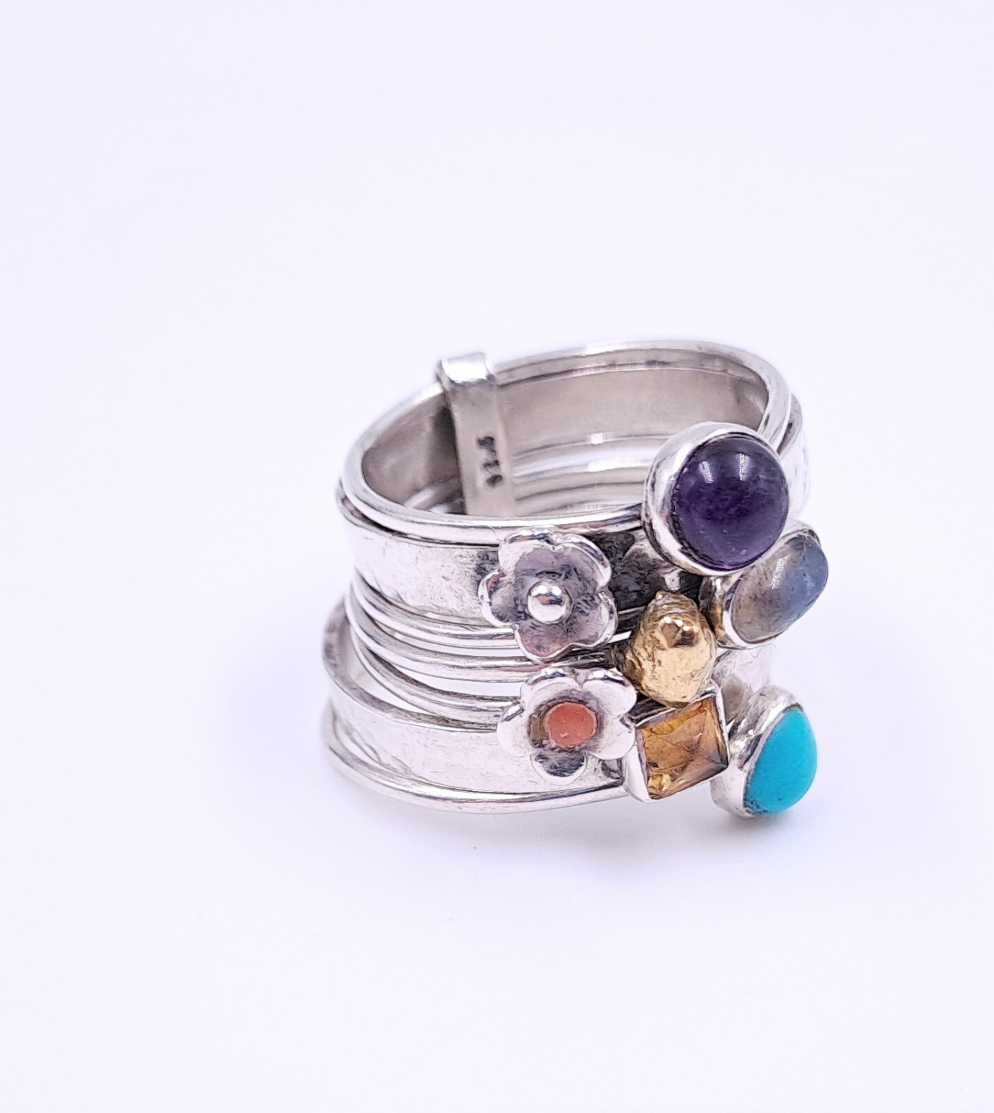 Sterling Silver 7 Ring Stack Various Gems Amethys… - image 5
