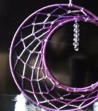 Dreamcatcher Over the Moon Handmade dream catcher meditate feathers beads pink