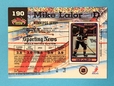 MIKE LALOR (Stanley Cup Champ) Signed 1992-93 TSC #190 Winn Jets
