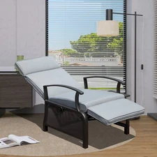 Domi Outdoor Adjustable Recliner Metal Lounge Chair w/Flip Table, Cushions