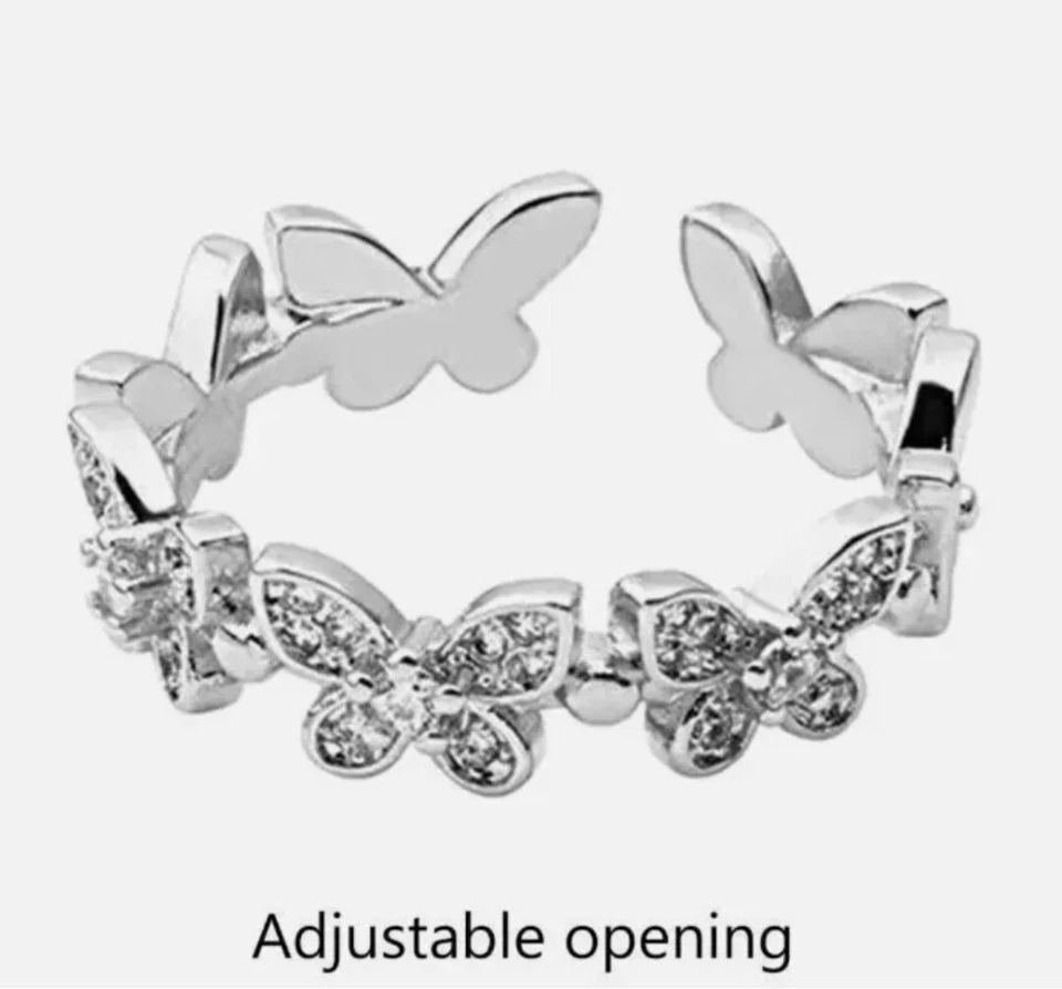 Anillos de cristal de circonita cúbica plateados para mujeres y damas, anillo grueso, anillo ajustable Foto 2 de 4