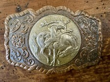 Vintage Cowboy Cowgirl Bucking Bronco Belt Buckle Copper Nickel