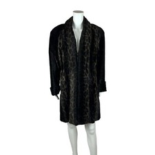 Vintage 80s Leopard Coat Women's Large Faux Fur Shawl Collar Overcoat Lorovi Mob