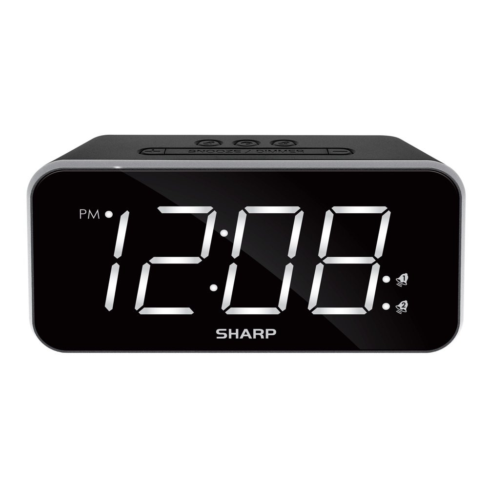 Sharp Simple Dual Alarm Clock with Jumbo Easy to Read 1.8&rdquo; White LED Display 