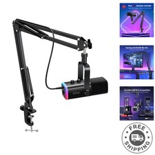 Professional Dynamic Mic with RGB Lighting  Adjustable Boom Arm for Streaming