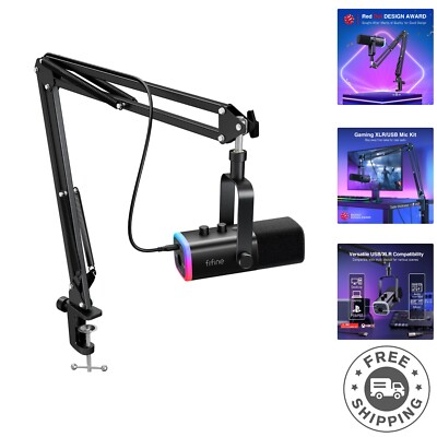 Professional Dynamic Mic with RGB Lighting & Adjustable Boom Arm for Streaming