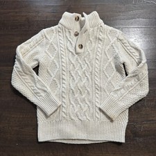 Gap Kids Boys Sweater Wool Blend Beige Cable Knit Mock Neck Faux Fur Size Small