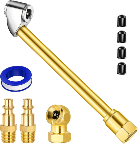 Dual Head Air Chuck Set, Heavy Duty Closed Ball Tire Chuck with 1/4'' Male NPT Q