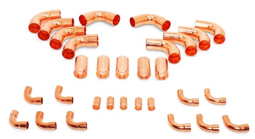 3/8" & 3/4" OD HVAC Long Radius Copper Kit - (5) Coupling , (5) 90's, (5) Street