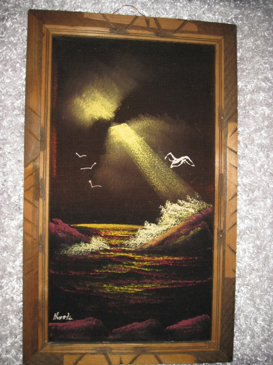 絵画 oil painting on black velvet ( flowers ) 絵画 oil painting on black velvet ( flowers ) Set Of Two Vintage