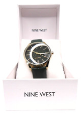 NEW!! NINE WEST Women's Round Watch, Gold/Green, Leather Band, NW/1996CHCM