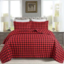 Festive Buffalo Plaid Check Quilt Set – 3-Piece Gingham Christmas Bedding
