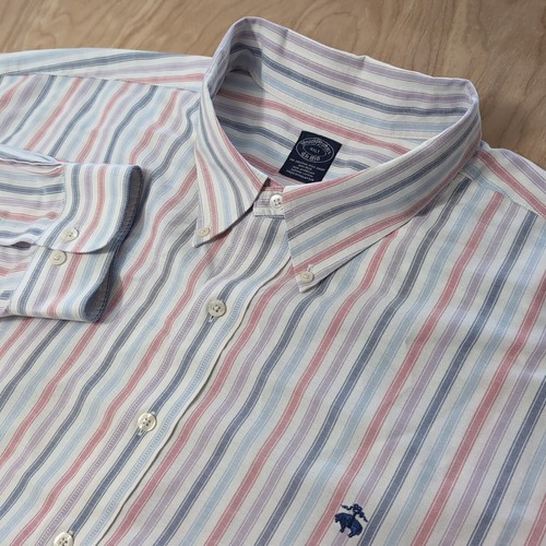 Brooks Brothers 1818 Mens 4XLT Multicolor Striped Non-Iron Supima L/S Shirt Logo