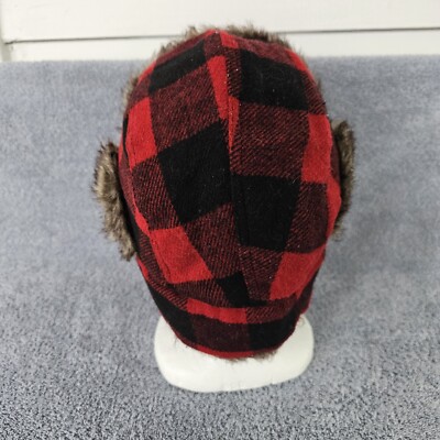 Trapper Hat Buffalo Check Plaid Faux Fur Lumberjack Red  display picture 2
