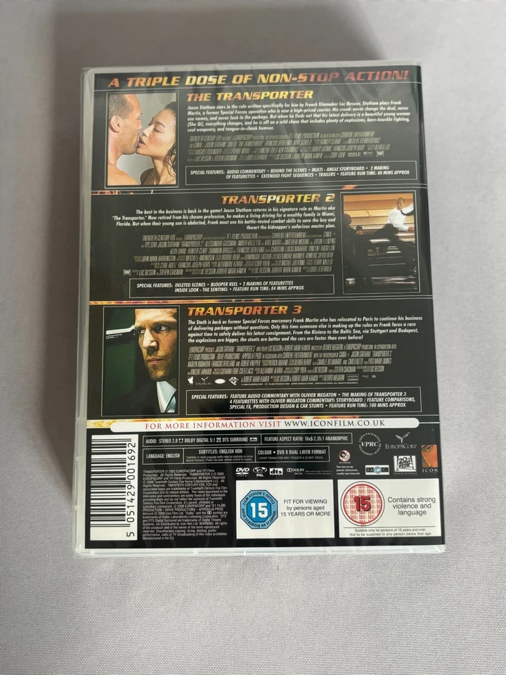 The Transporter Trilogy 3-Disc DVD Jason Statham New Factory Sealed UK Genuine - Image 2 of 2