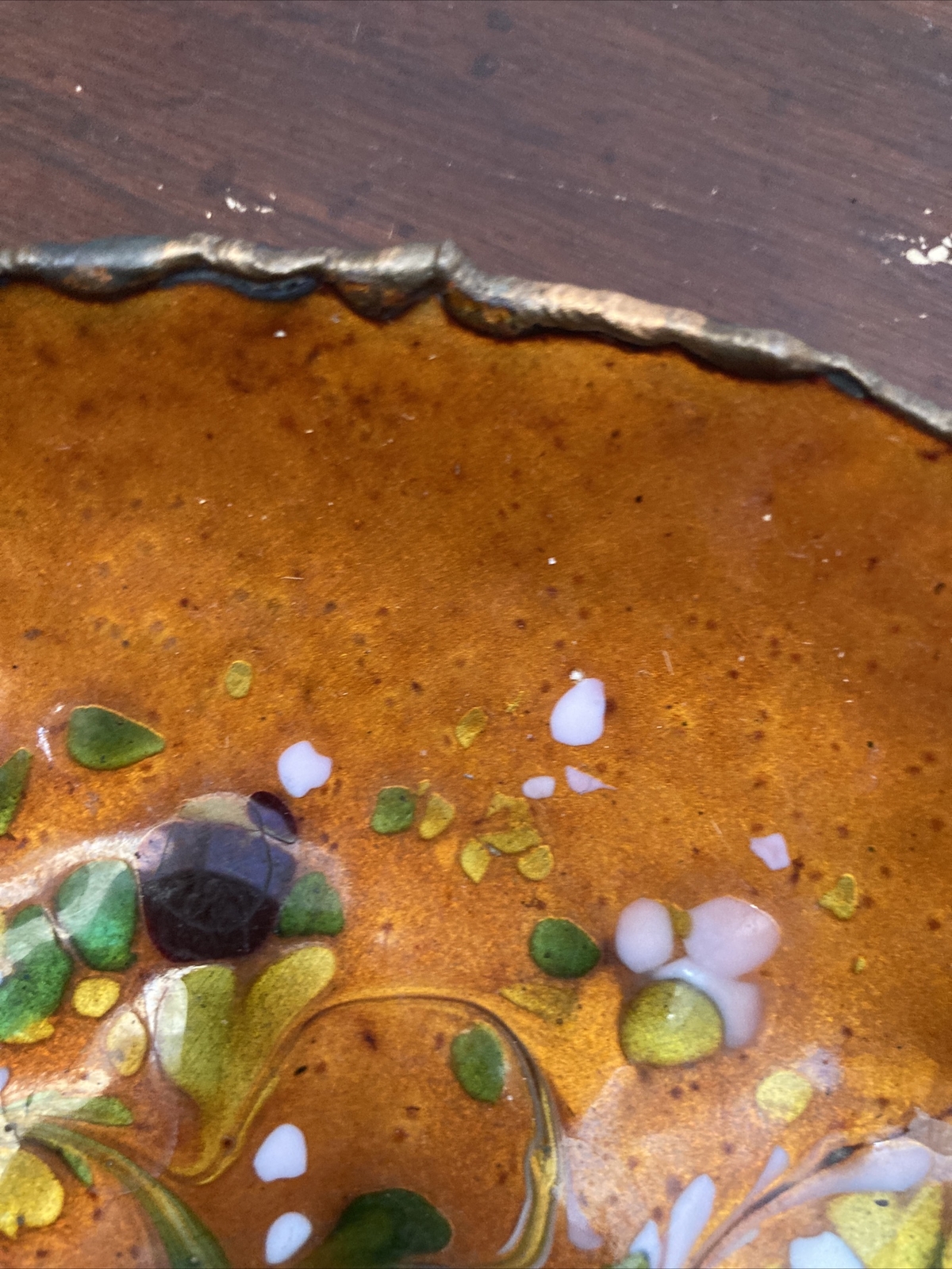 Vtg Handcrafted Enamel Copper Artisan Op Art Vessel Plate Dish Bowl Mcm