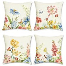 Garden Pillow Covers 18x18 Set of 4 Flower Leaves Decorative Pillows Floral