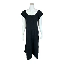 Attitudes by Renee Women's Petite Riviera Sand Peasant Maxi Dress Black 2XP Size