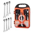 7 Pcs 8mm-19mm Ratchet Wrench Combination Set Open End Standard Garage Tool Set