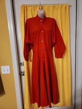 Vintage 70'S Vuokko Long Dress Red, Snap Closure, Domaine Sleeves, Cotton XS 