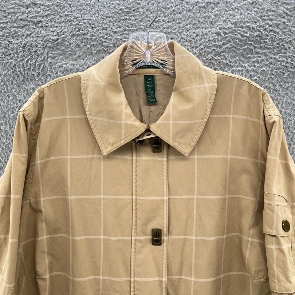 Lauren Ralph Lauren куртка женщин плюс 2 X коричневый клетку длинным рукавом полный молнии пальто - Изображение 2 из 4