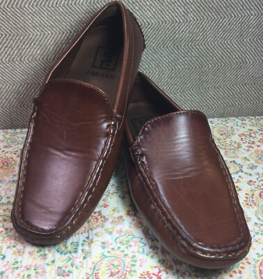 Faranzi Connel Brown Leather Stitched Driving Moccasins Youth Boys Size 13M