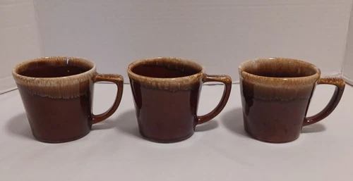 Set of 3 Vintage McCoy Pottery Brown Drip Glaze Coffee Mugs Cups D Handle USA